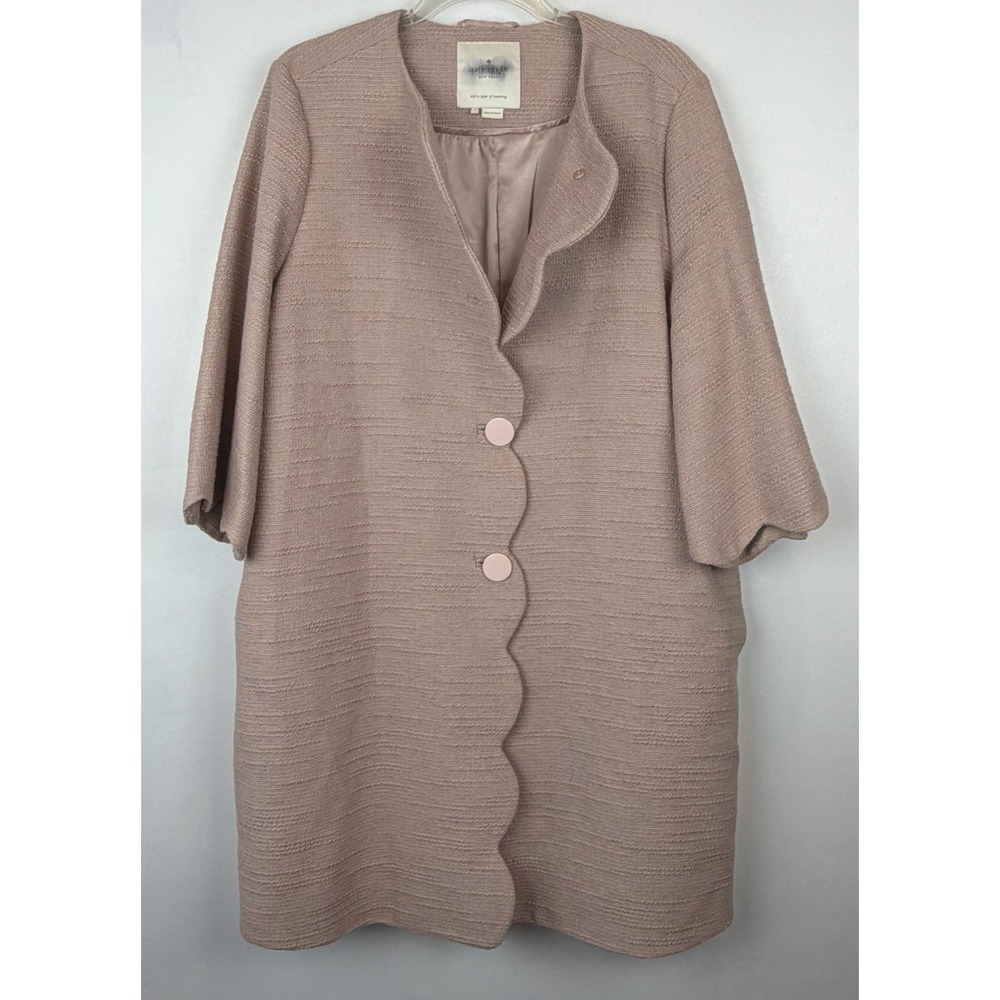 Kate Spade Scalloped Tweed Coat Womens 12 Cameo Pink Overcoat Mid Length Italy